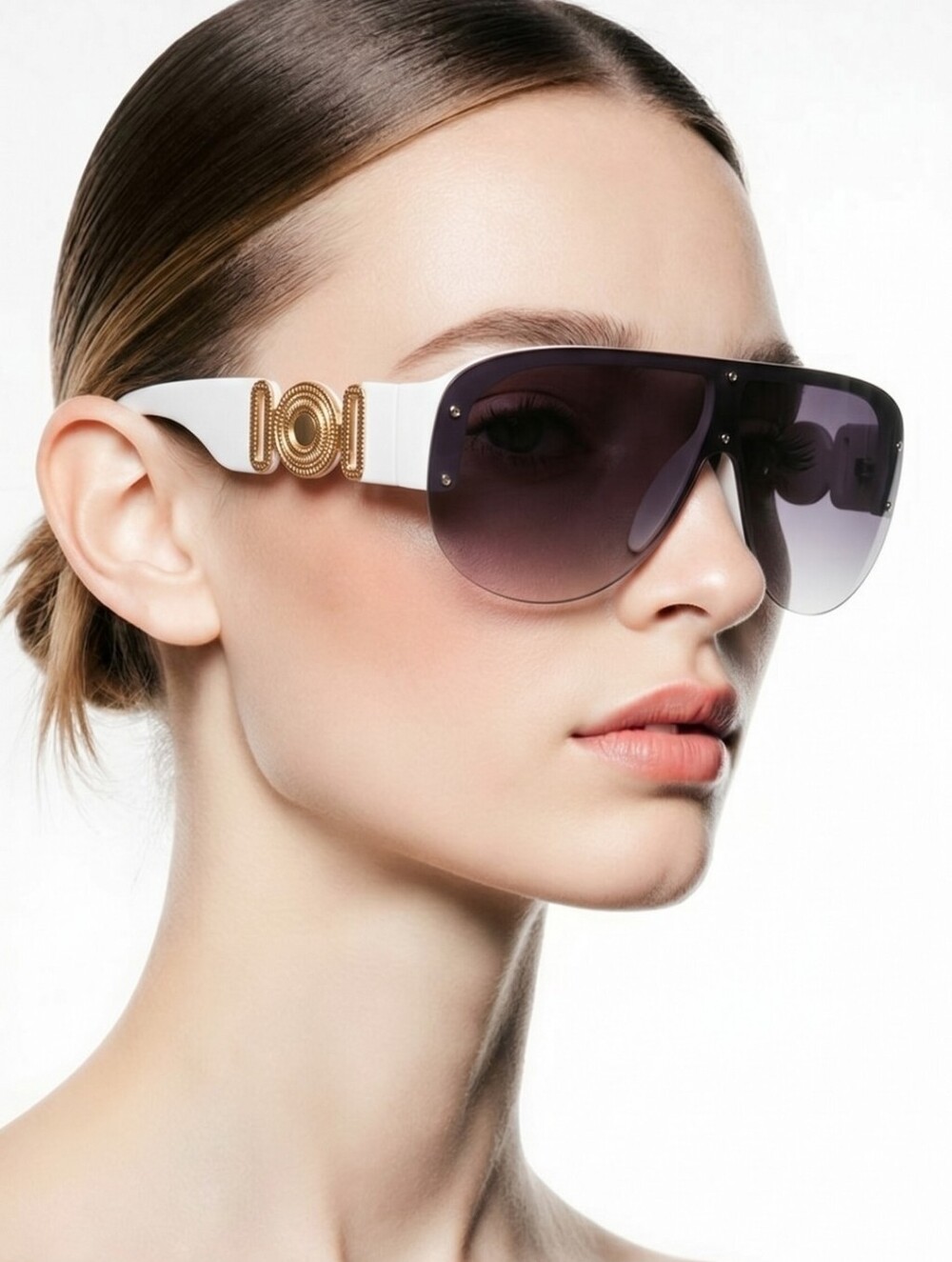 NWT OVERSIZED DESIGNER STYLE & QUALITY SUNGLASSES 🕶 White /gold w case